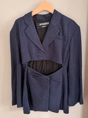 Jacquemus Navy Arles Cutout Woven Mini Dress